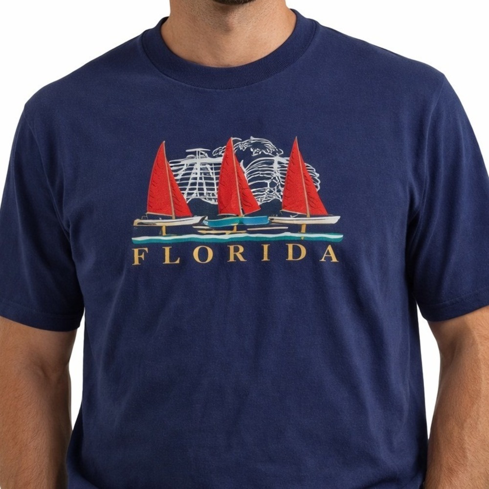 Vtg 90s Mossimo Florida Sailboat Shirt XL Navy Blue Made In USA Surf Skate 1990s